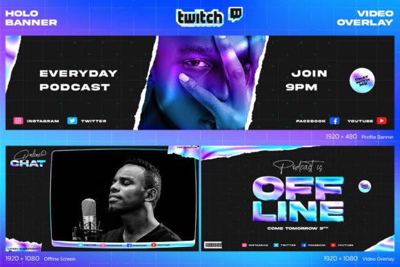 Download Holographic Podcast Twitch Kit - Graphic Collection
